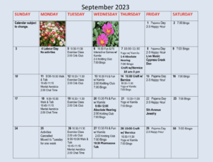 Arbourside September calendar