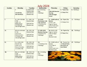 Arbourside July Calander 2024